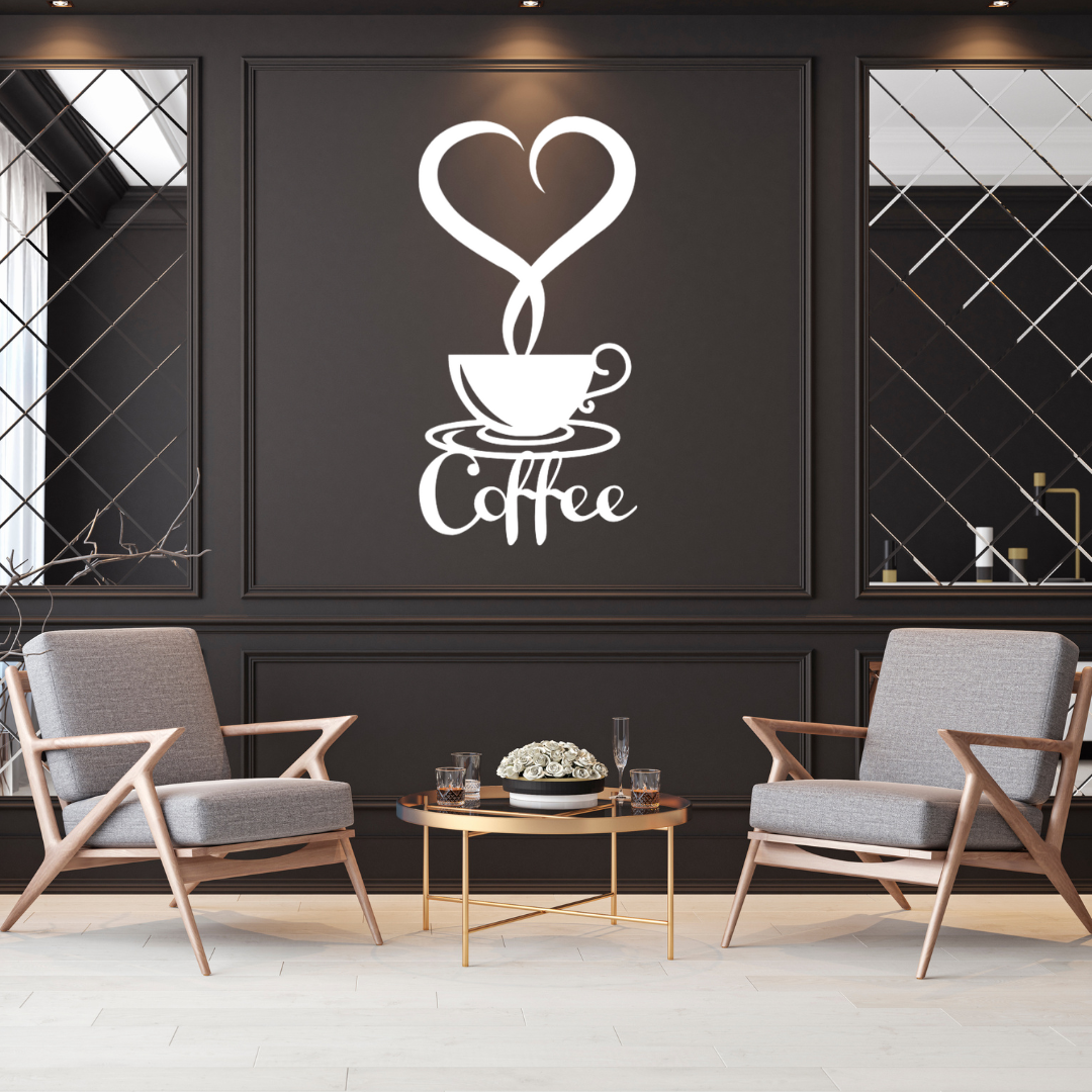 Coffee metal wall art as a statement piece in a stylish interior setting