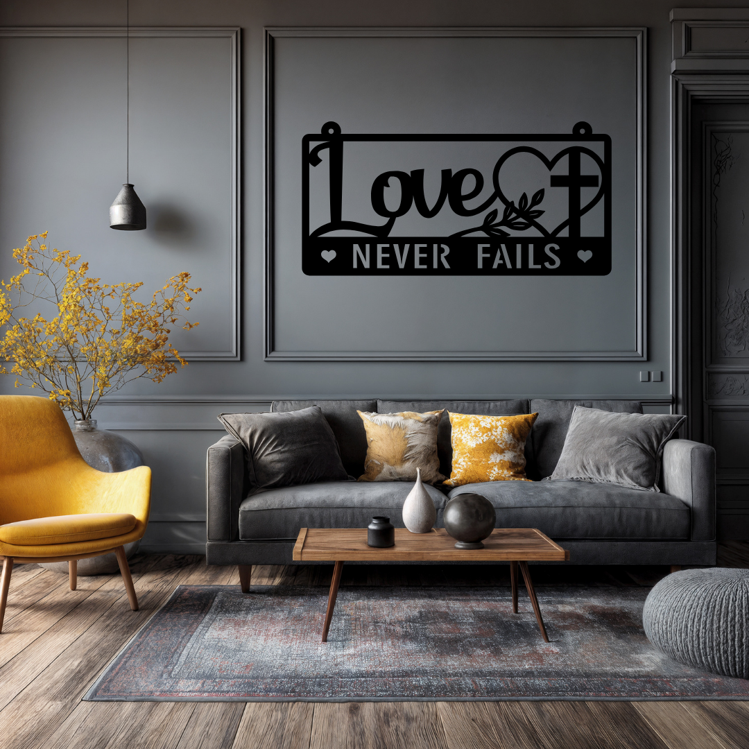 Love Never Fails | Inspirational Love Metal Wall Art