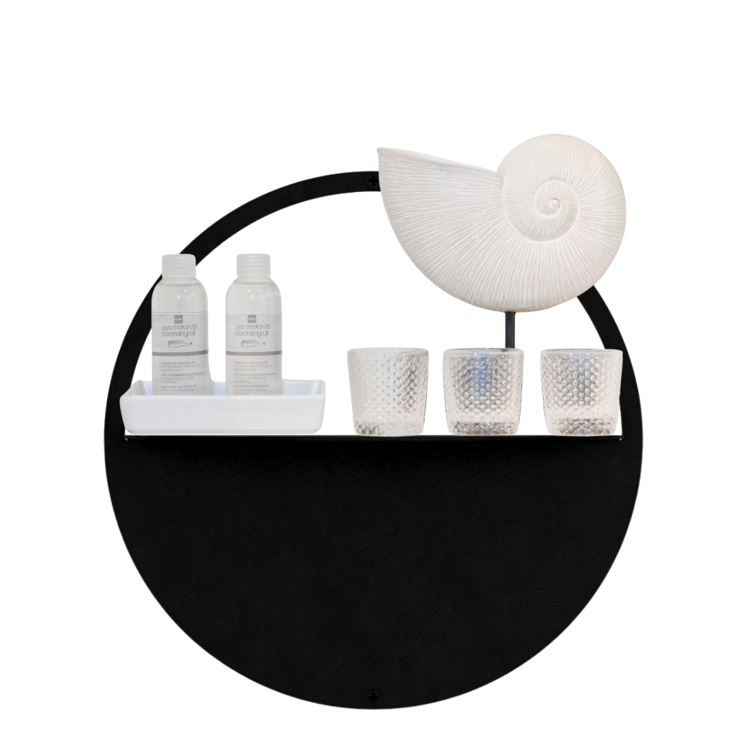 Luna Floating Shelf displaying decorative vases on a modern minimalist wall