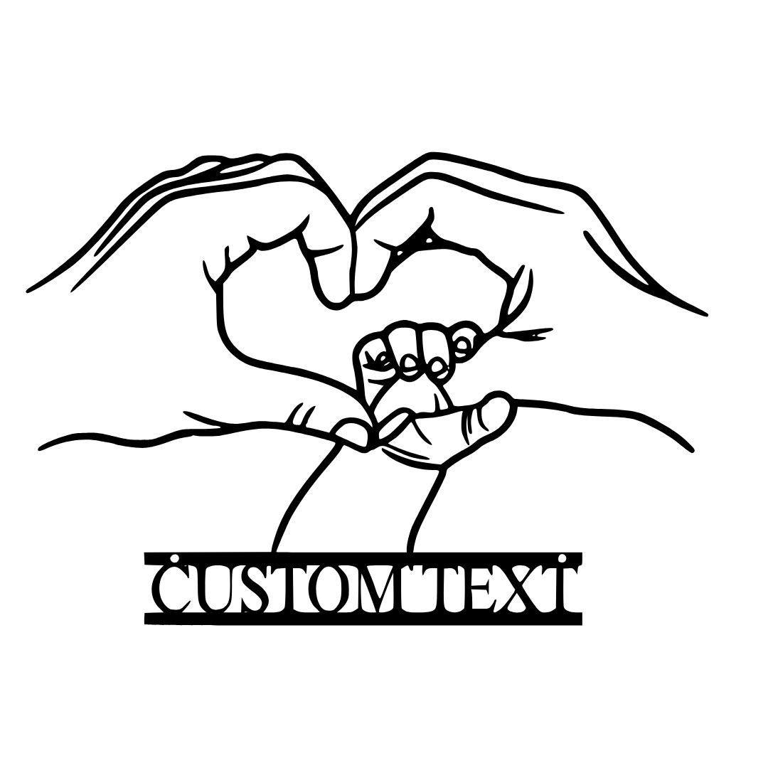 Made for Us personalised hands and heart metal wall art isolated on a white background showing custom text and family hand design