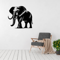Majestic Elephant | Elephant Metal Wall Art displayed on a modern white wall above a contemporary armchair.