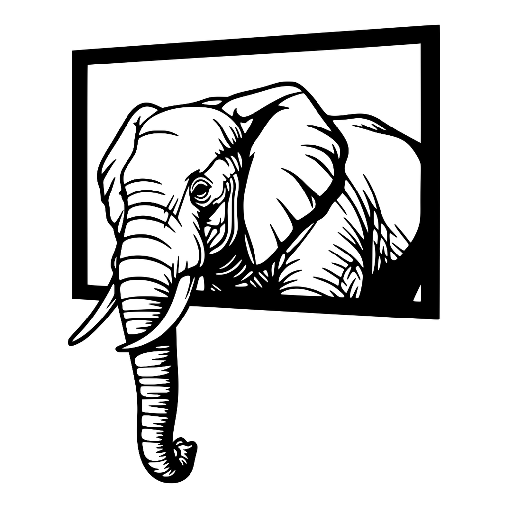 Majestic Escape | Elephant Frame Metal Wall Art crafted from premium laser-cut powder-coated steel.