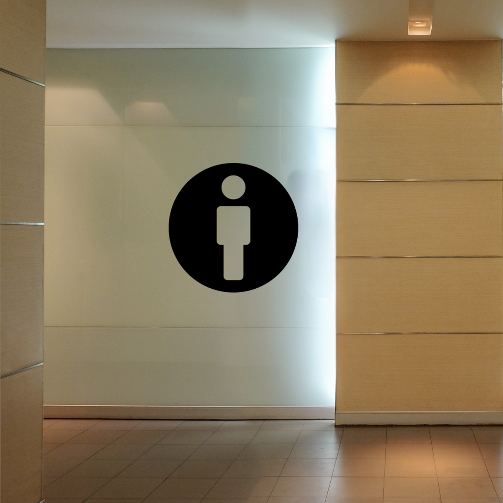 Male Toilet Sign | Metal Bathroom Sign mounted on a contemporary restroom wall.