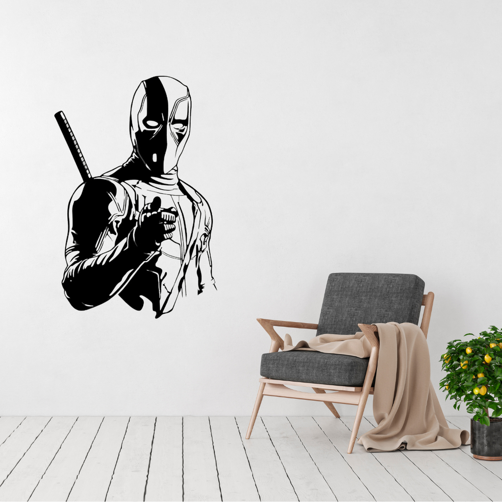 Superhero wall art displayed in a modern entertainment space