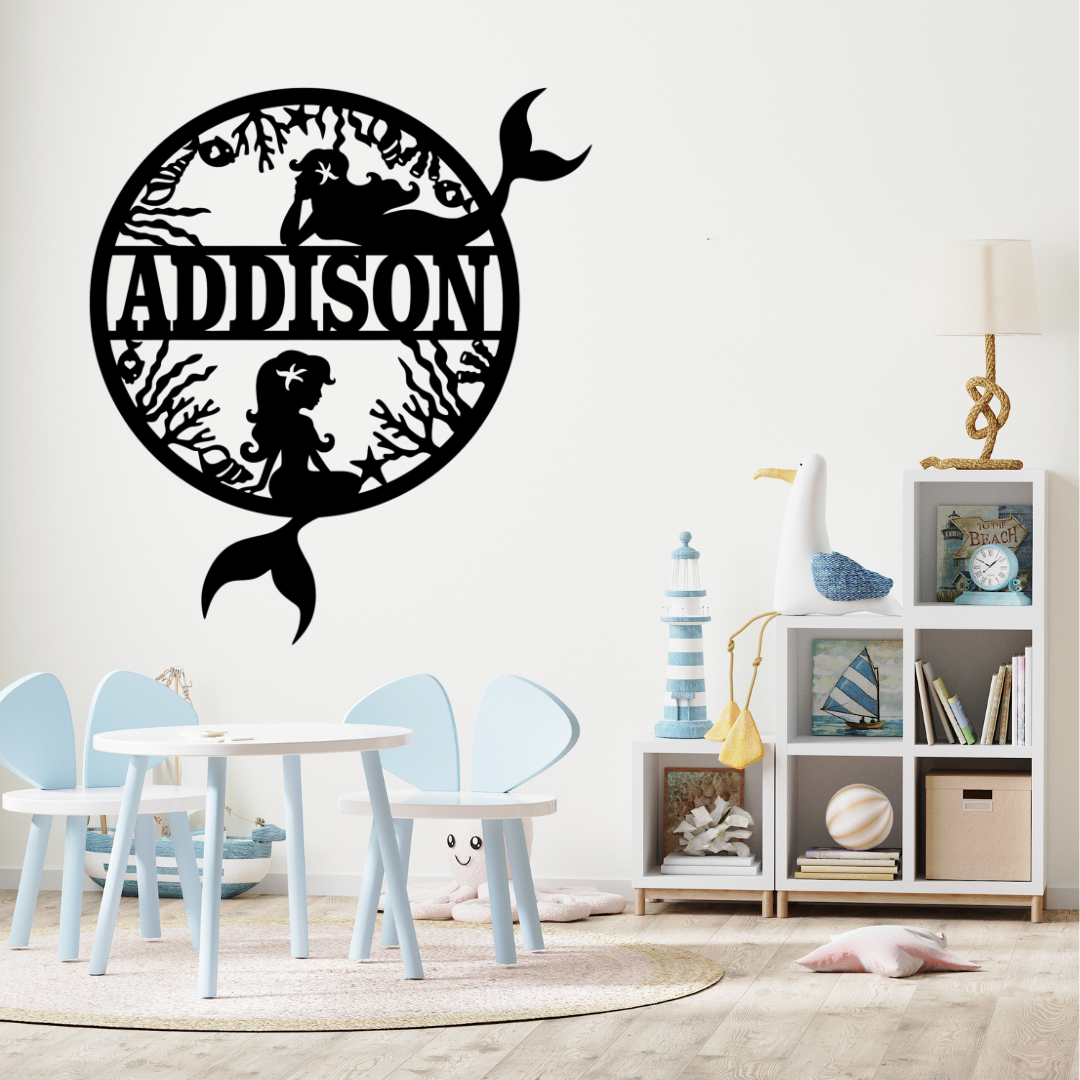 Underwater mermaid décor styled in a pastel nursery room