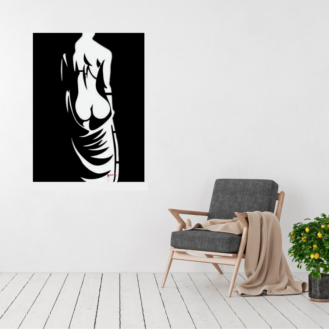 Female wall art displayed in a contemporary bedroom or dressing space