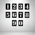 Modern Split Stencil Metal House Number Collection featuring individual laser-cut steel numbers from 0 to 9.