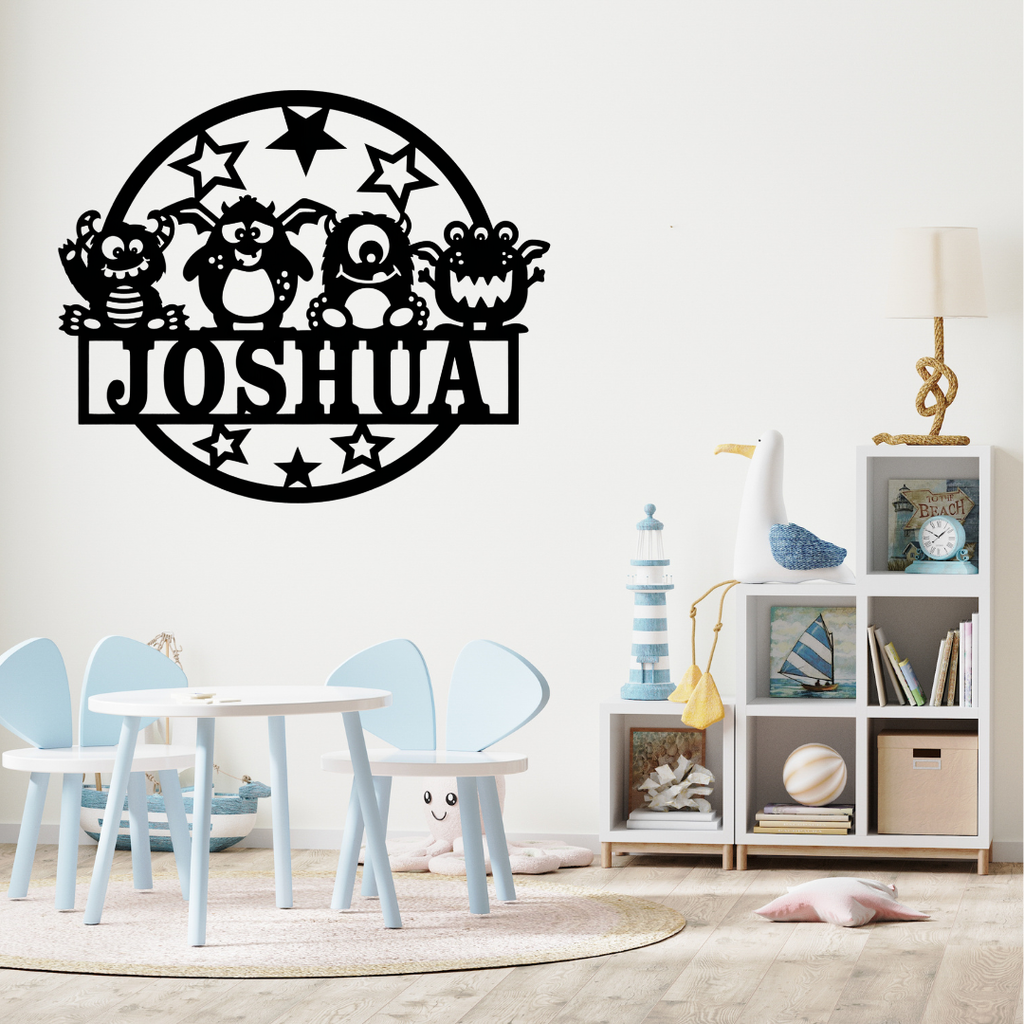 Playful monster décor styled in a vibrant kids bedroom