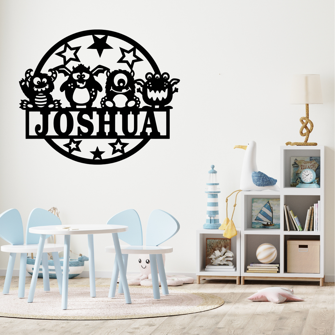 Playful monster décor styled in a vibrant kids bedroom