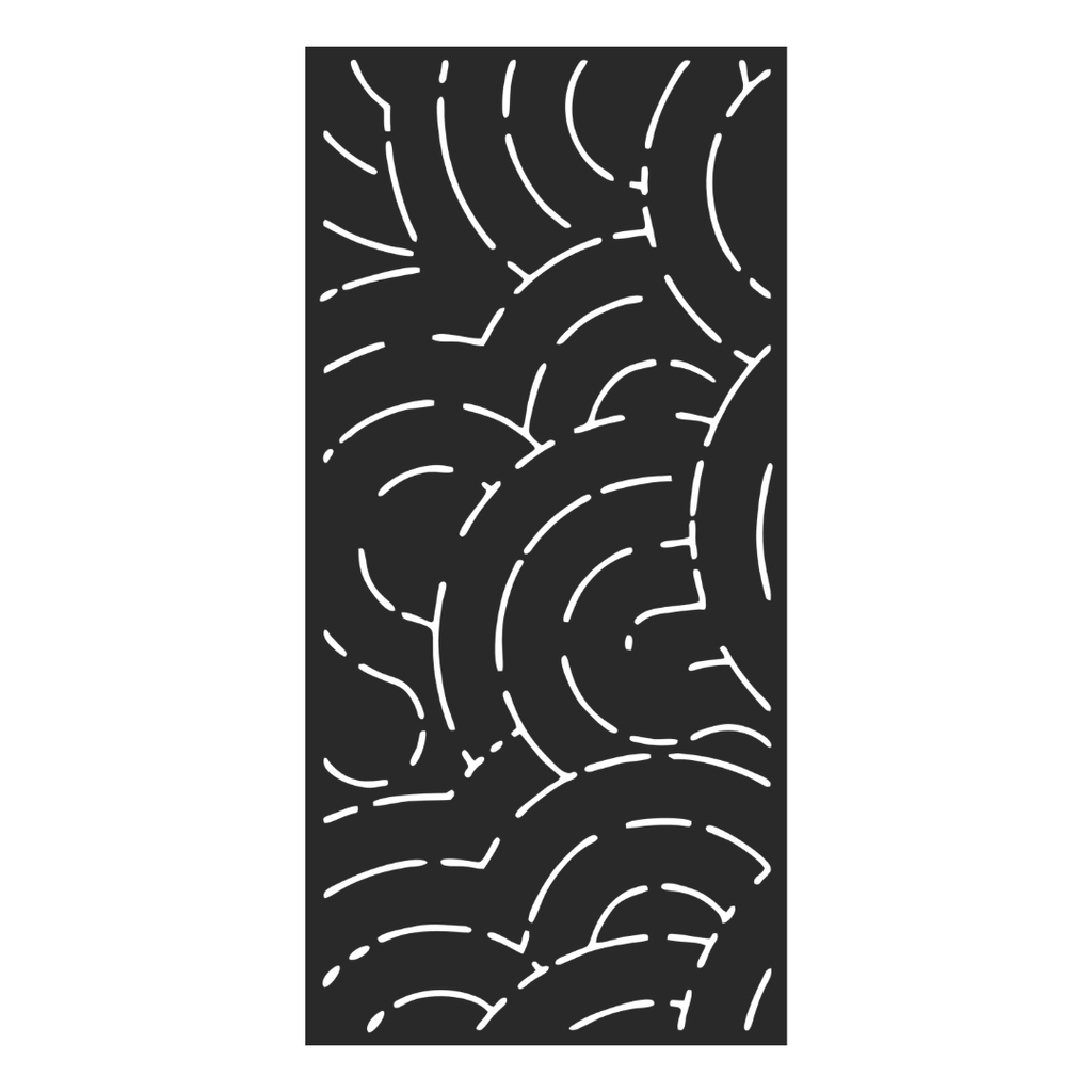 Motion decorative metal privacy panel isolated on a white background showing its abstract flowing line design