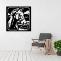Noble Spirit | Horse Portrait Metal Wall Art displayed in a modern living room, featuring an elegant horse head portrait in a square black metal wall art design inspired by equestrian beauty and countryside charm.
