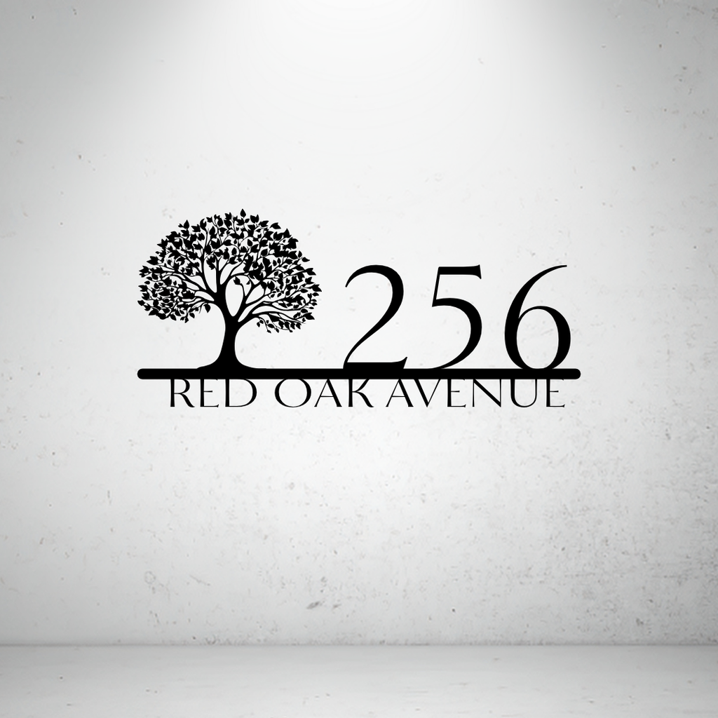 Oak Line Sign | Custom Tree Metal House Number