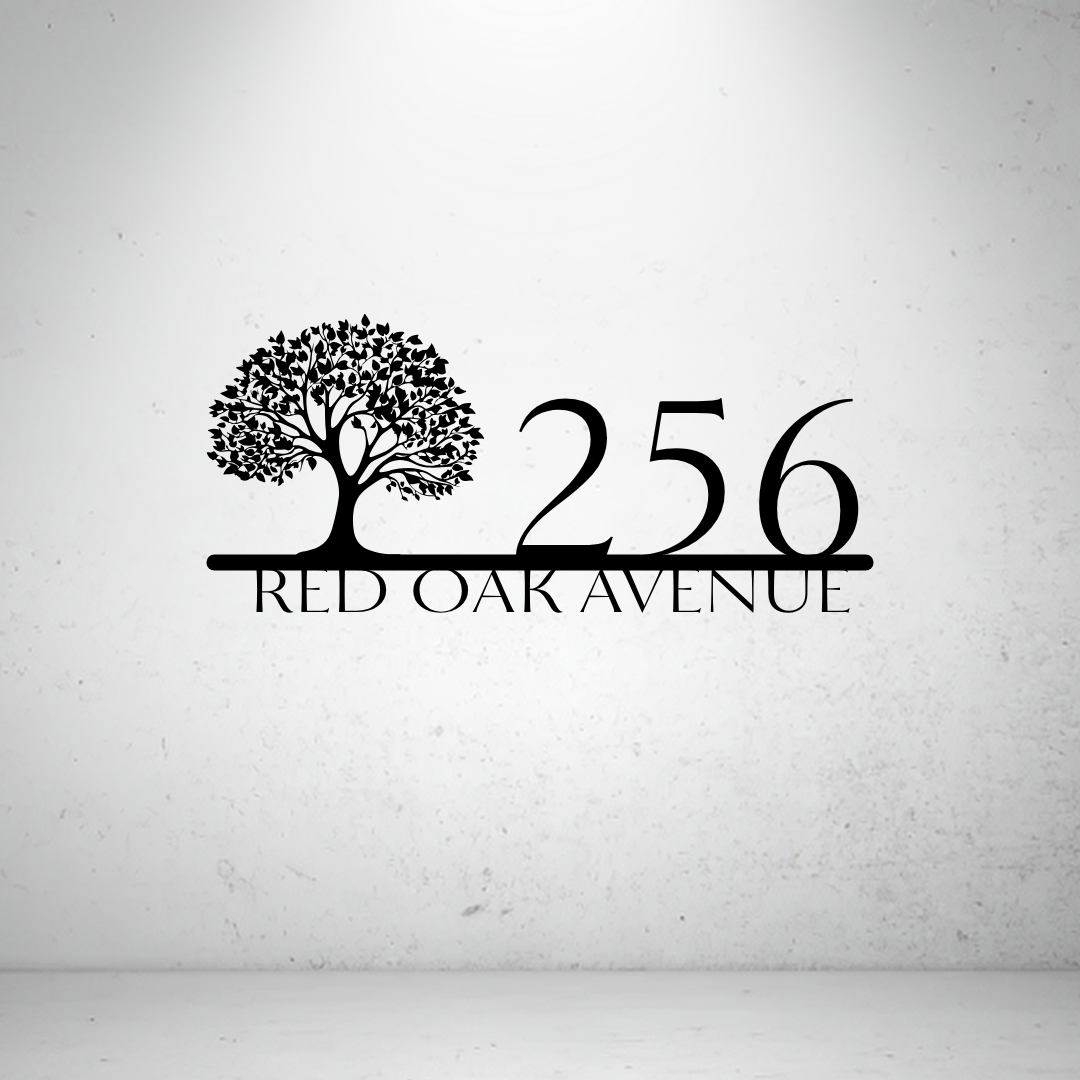 Oak Line Sign | Custom Tree Metal House Number