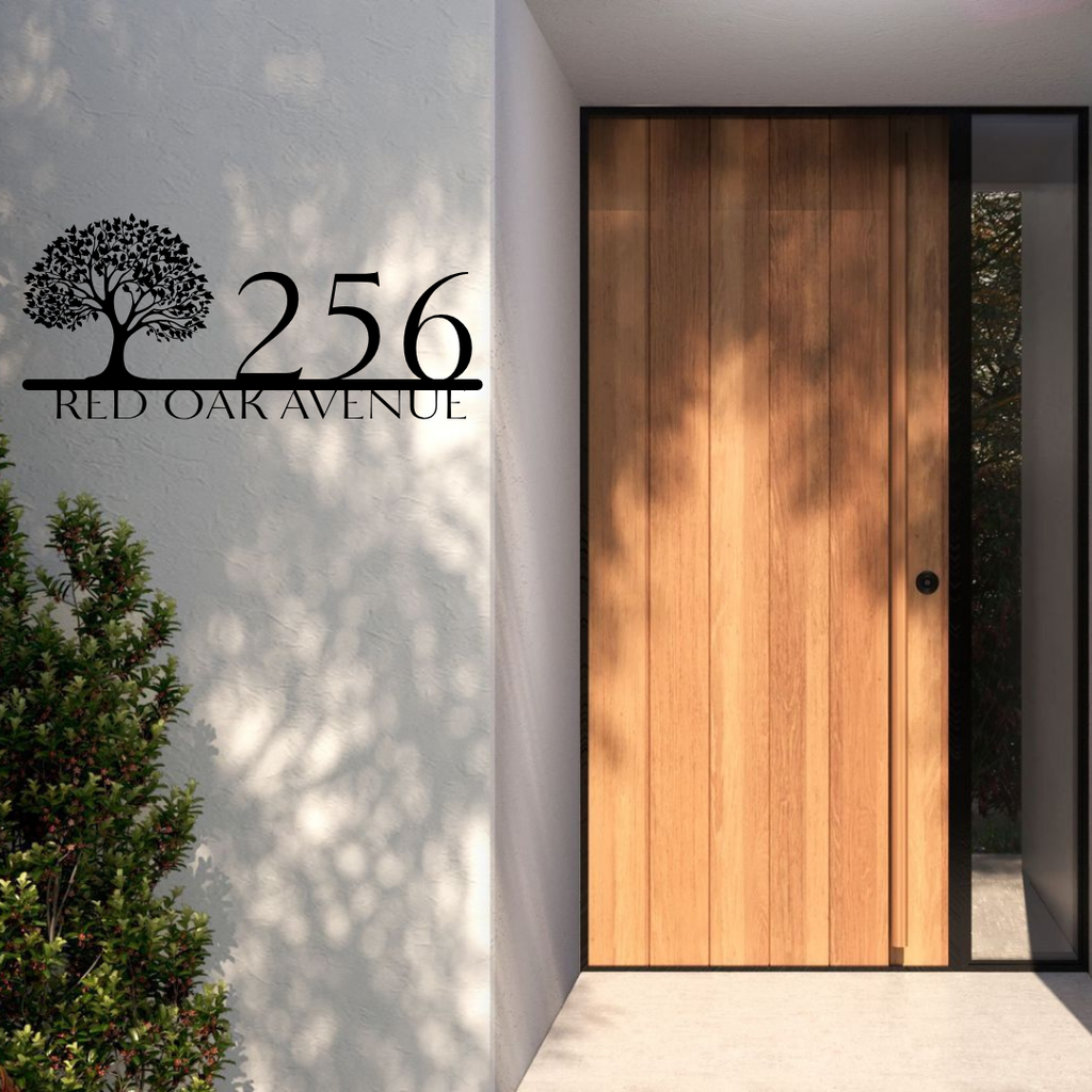 Oak Line Sign | Custom Tree Metal House Number
