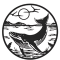 Ocean Giant | Whale Breach Metal Wall Art featuring a majestic humpback whale breaching from the ocean beneath soaring seabirds and a coastal sunset in a circular black metal wall art design.