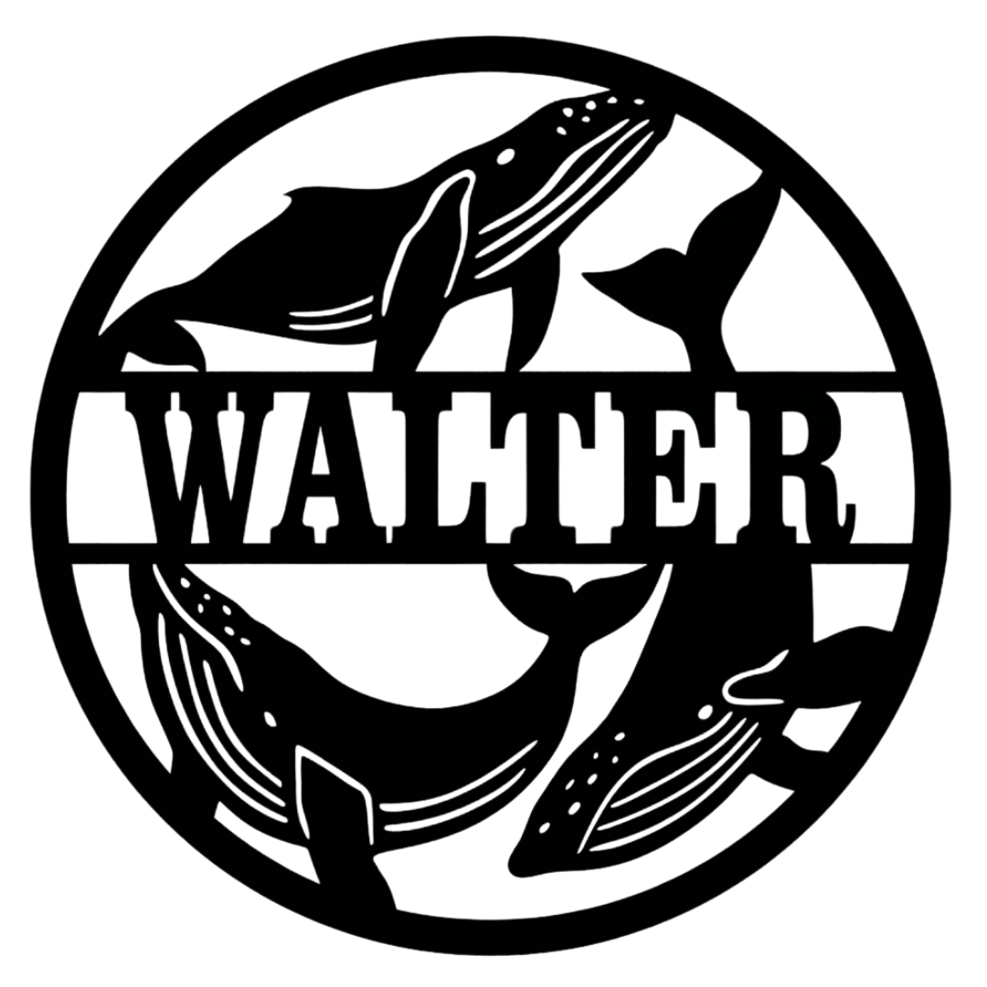 Ocean Giants whale wall sign isolated on plain background