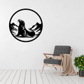 Ocean Guardian | Sea Lion Metal Wall Art displayed in a bright modern living room, showcasing a graceful circular black metal design featuring a majestic sea lion resting among coastal mountains. Precision laser cut metal artwork that brings a calm ocean-inspired focal point to contemporary homes, beach houses and coastal interiors.