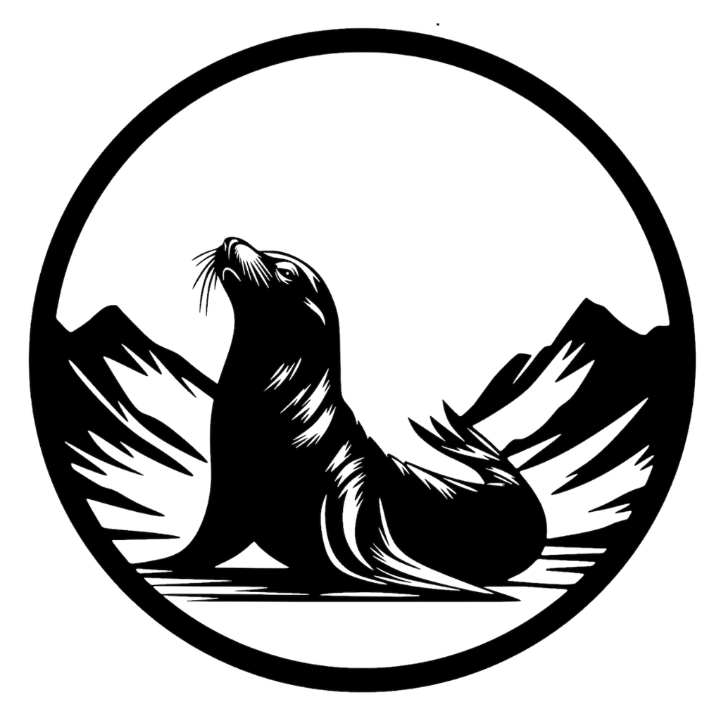 Ocean Guardian | Sea Lion Metal Wall Art featuring an intricate circular laser cut design of a proud sea lion with detailed mountain scenery. Crafted from premium powder-coated steel, this minimalist black metal wall décor is ideal for coastal homes, marine life enthusiasts and modern living spaces.
