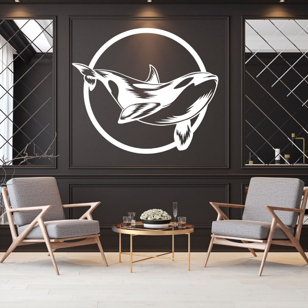 Orca metal wall art as a statement piece in a luxury interior setting