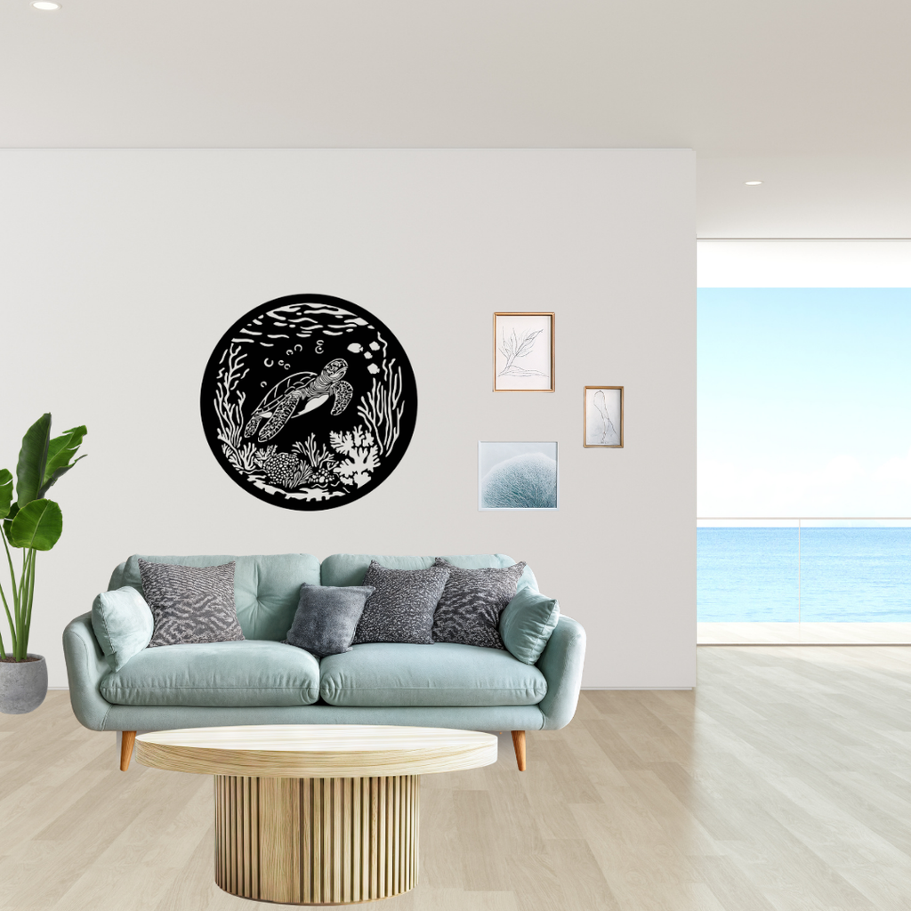 Ocean Wanderer | Sea Turtle Metal Wall Art crafted from premium laser-cut powder-coated steel.