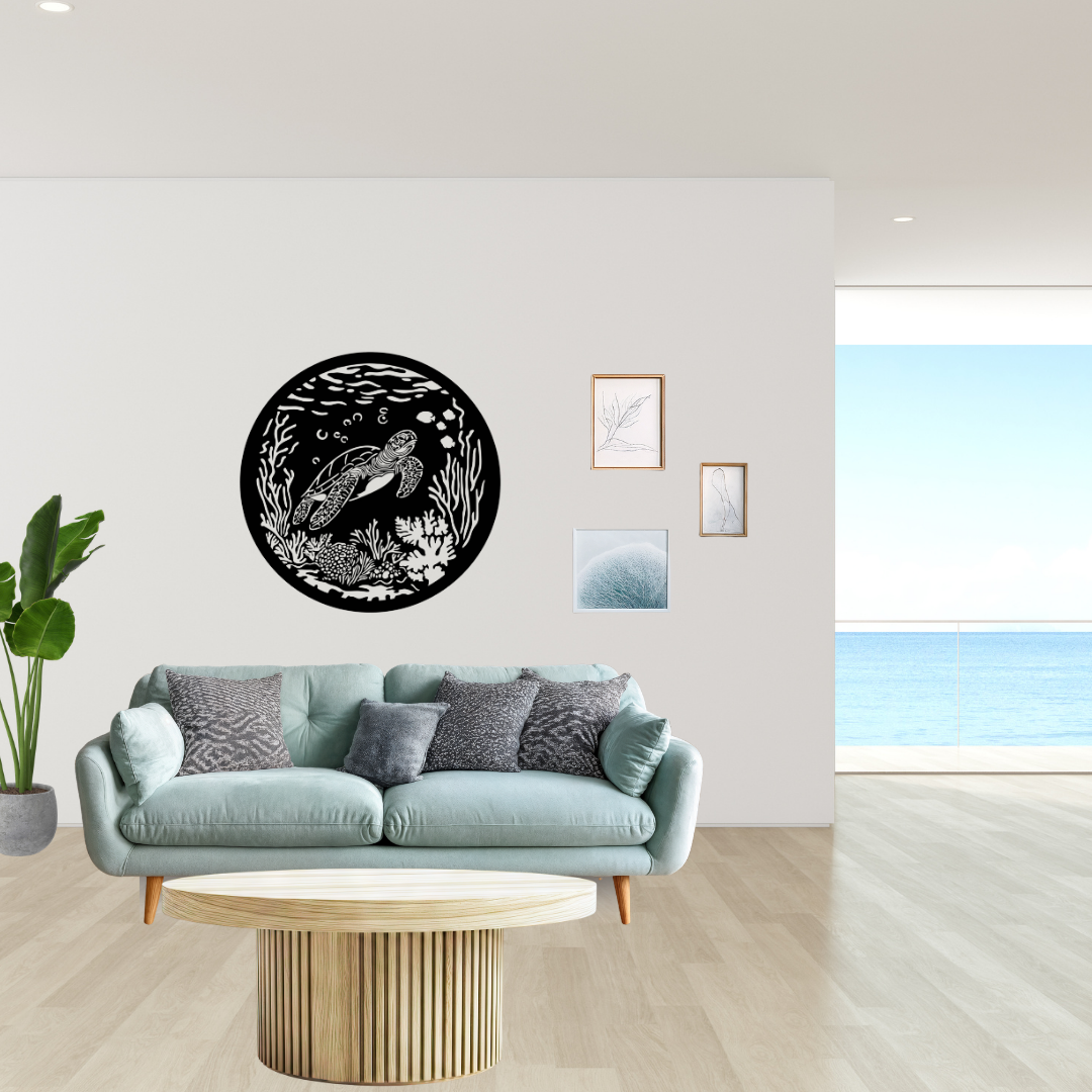 Ocean Wanderer | Sea Turtle Metal Wall Art crafted from premium laser-cut powder-coated steel.