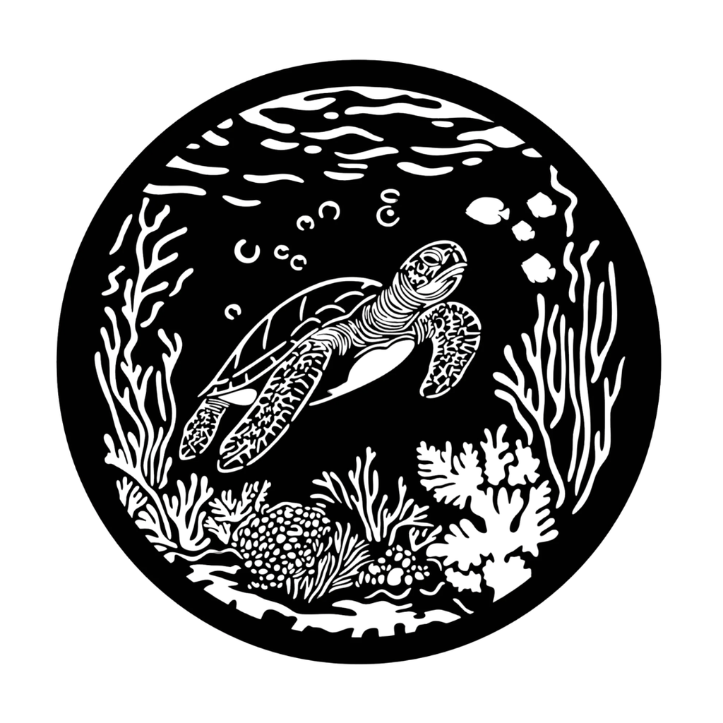 Ocean Wanderer | Sea Turtle Metal Wall Art mounted above a sofa in a bright coastal-inspired living room.