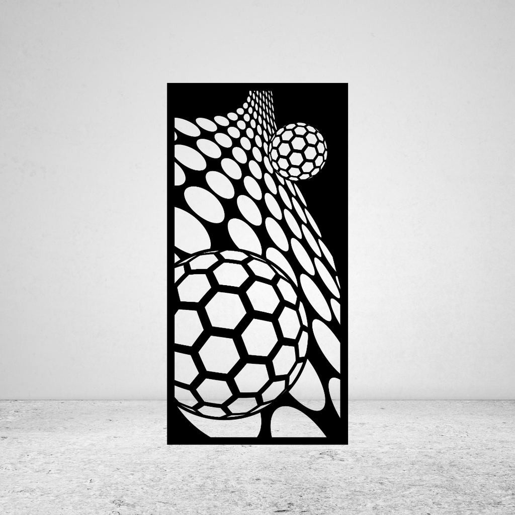 Orbit flowing geometric metal privacy screen with curved circular cut-out pattern
