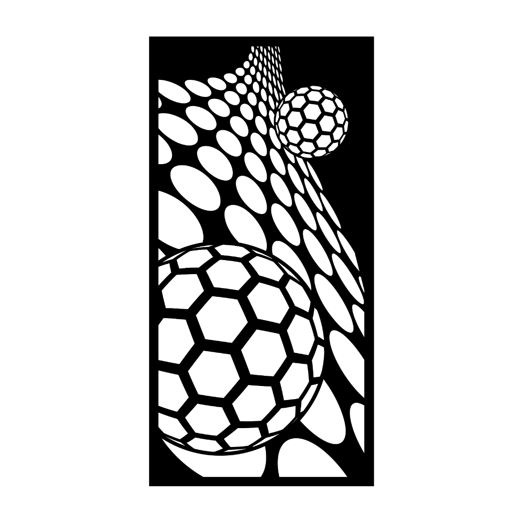 Orbit decorative metal privacy panel isolated on a white background showing its flowing geometric design