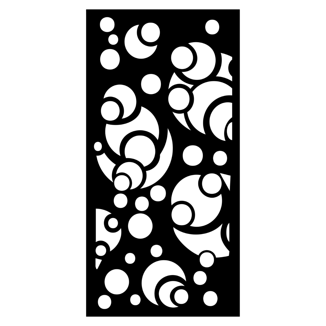 Orbital Muse abstract circular metal privacy panel isolated on a white background showing flowing geometric cut-out detailing