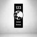 Orchid Avenue personalised floral vertical metal house number sign with elegant orchid artwork and custom address.