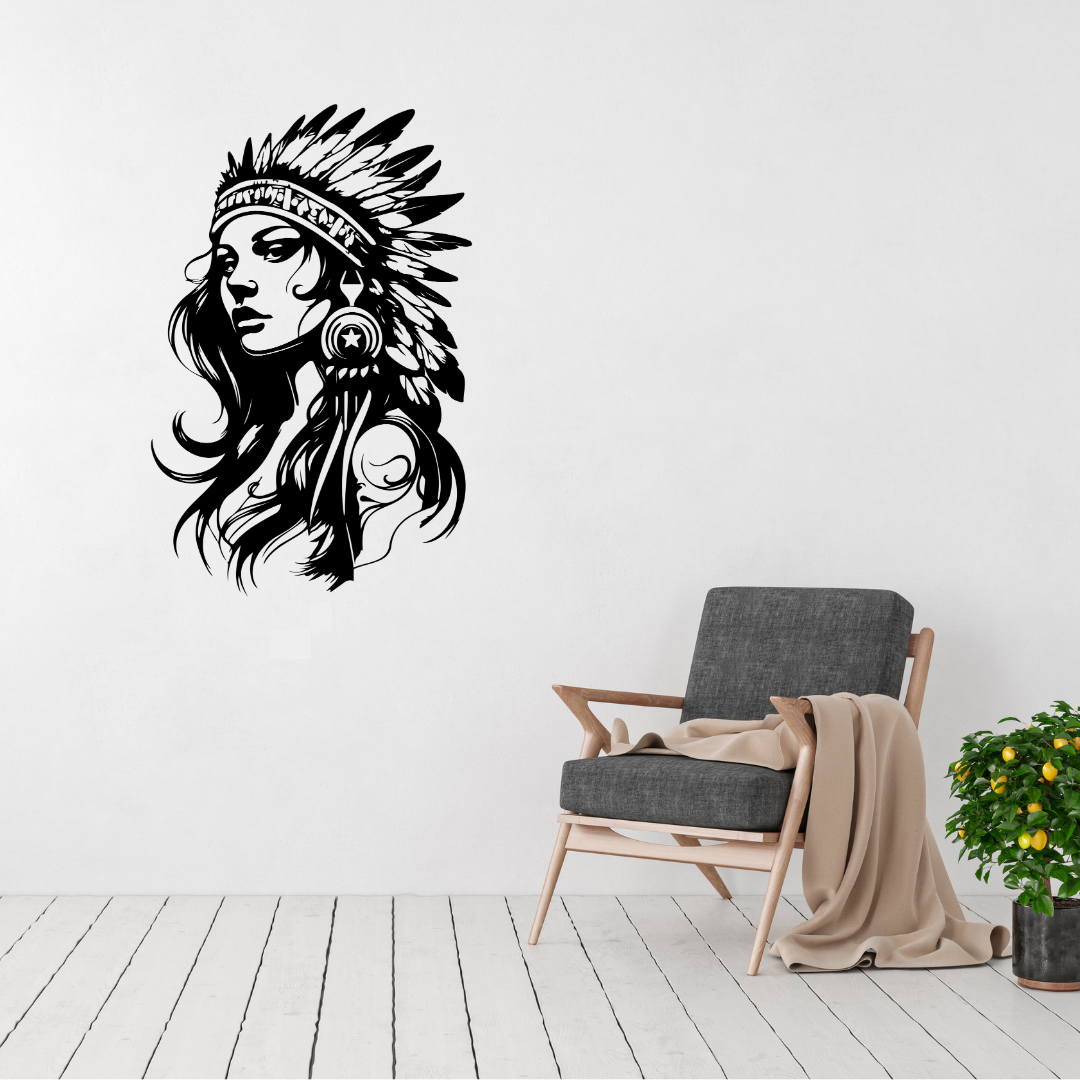 Outback Spirit | Aboriginal Woman Metal Wall Art displayed in a bright contemporary living room.