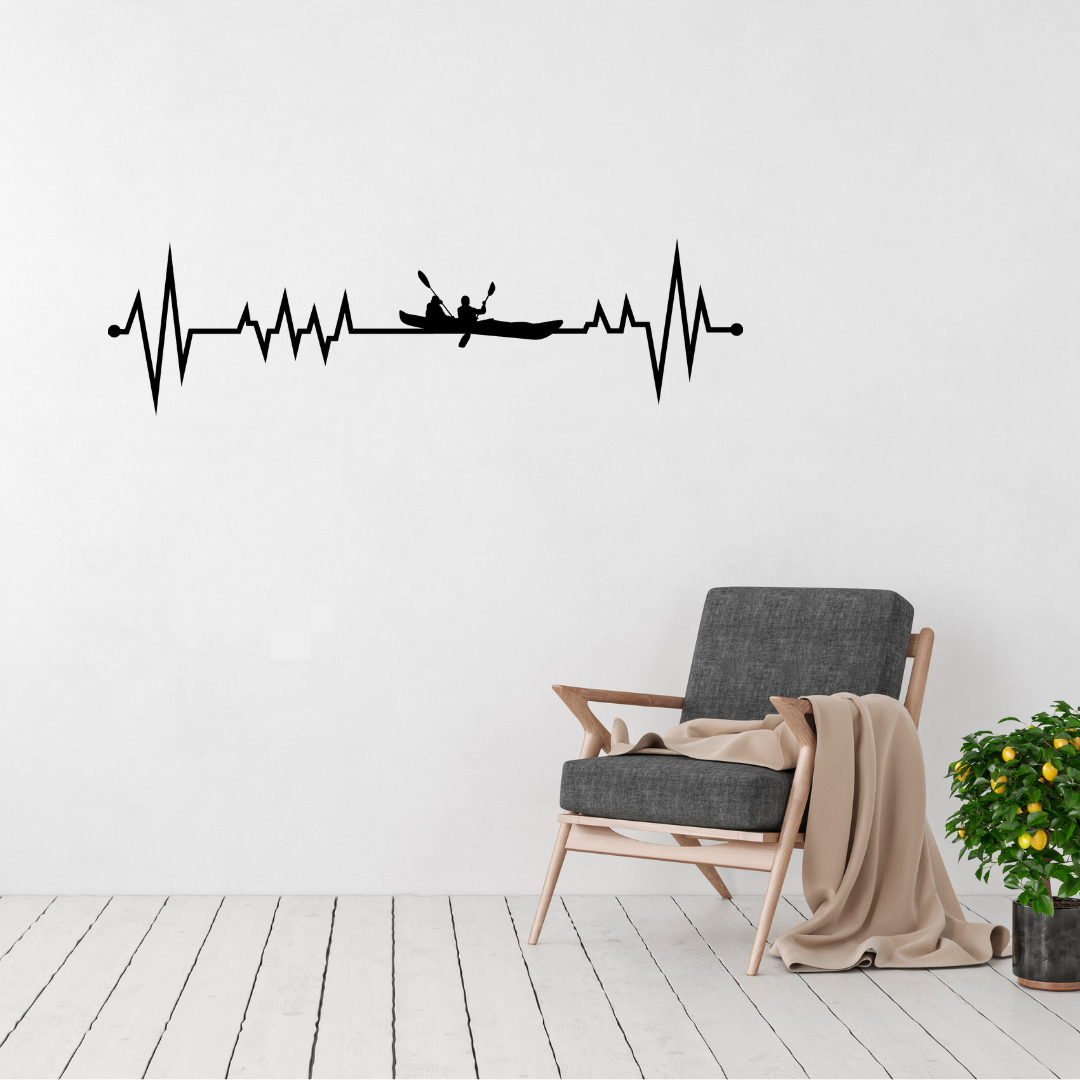 Paddle for Life | Kayak Heartbeat Metal Wall Art displayed in a modern living room.