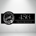 Palm Crescent personalised sea turtle metal house number sign featuring a detailed ocean-inspired custom address plaque.