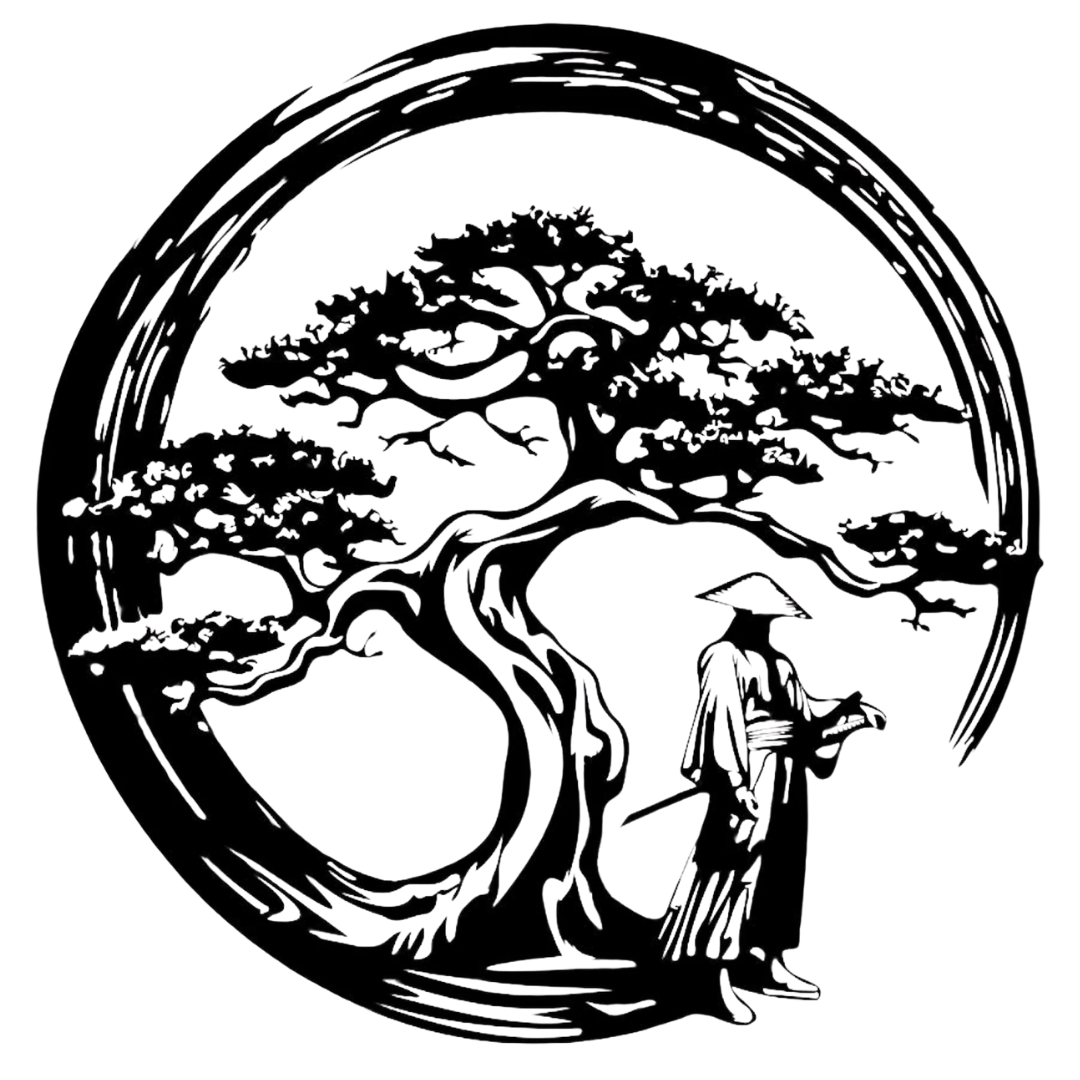 Path of Serenity | Bonsai Tree Metal Wall Art featuring a detailed laser cut circular design with a graceful bonsai tree, traditional robed figure and artistic brushstroke frame, precision crafted from premium black metal for modern, Japanese-inspired and minimalist interiors.