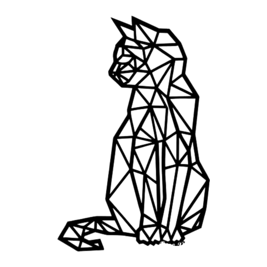 Polygonal cat metal wall art minimalist geometric design in black finish