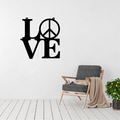 Peace & Love | Love Peace Symbol Metal Wall Art displayed in a modern living room.