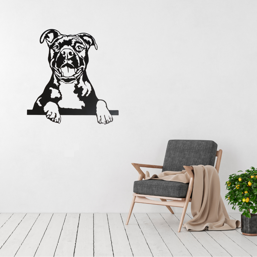Dog wall art displayed in a modern home or entryway space
