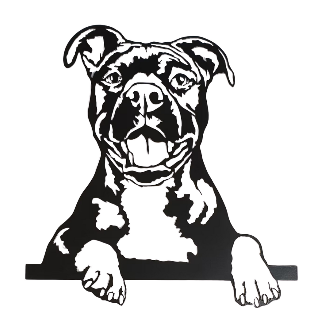 Pitbull dog metal wall art playful peeking design