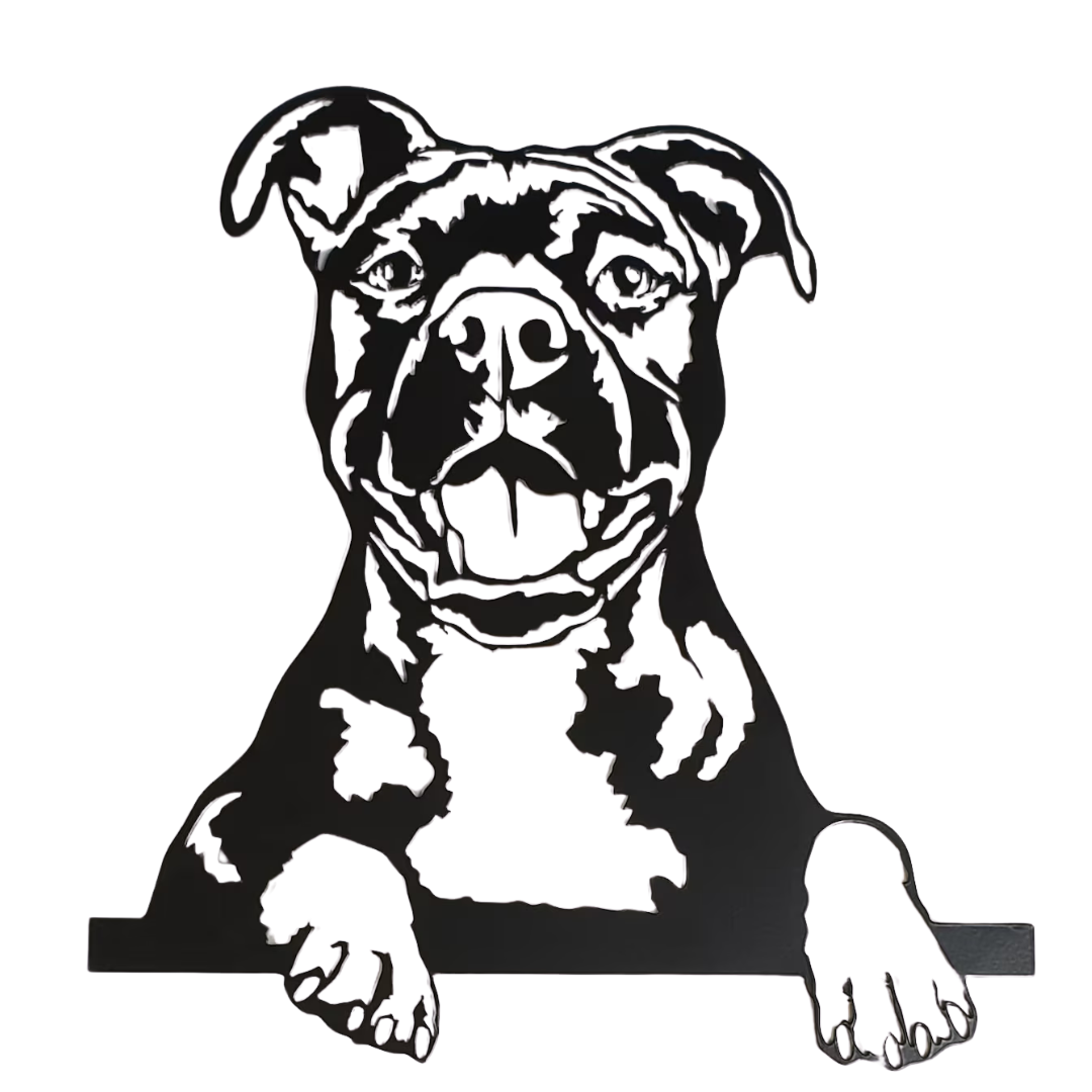 Pitbull dog metal wall art playful peeking design
