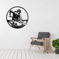 Perfect Break | Pool Player Metal Wall Art displayed in a modern living room.