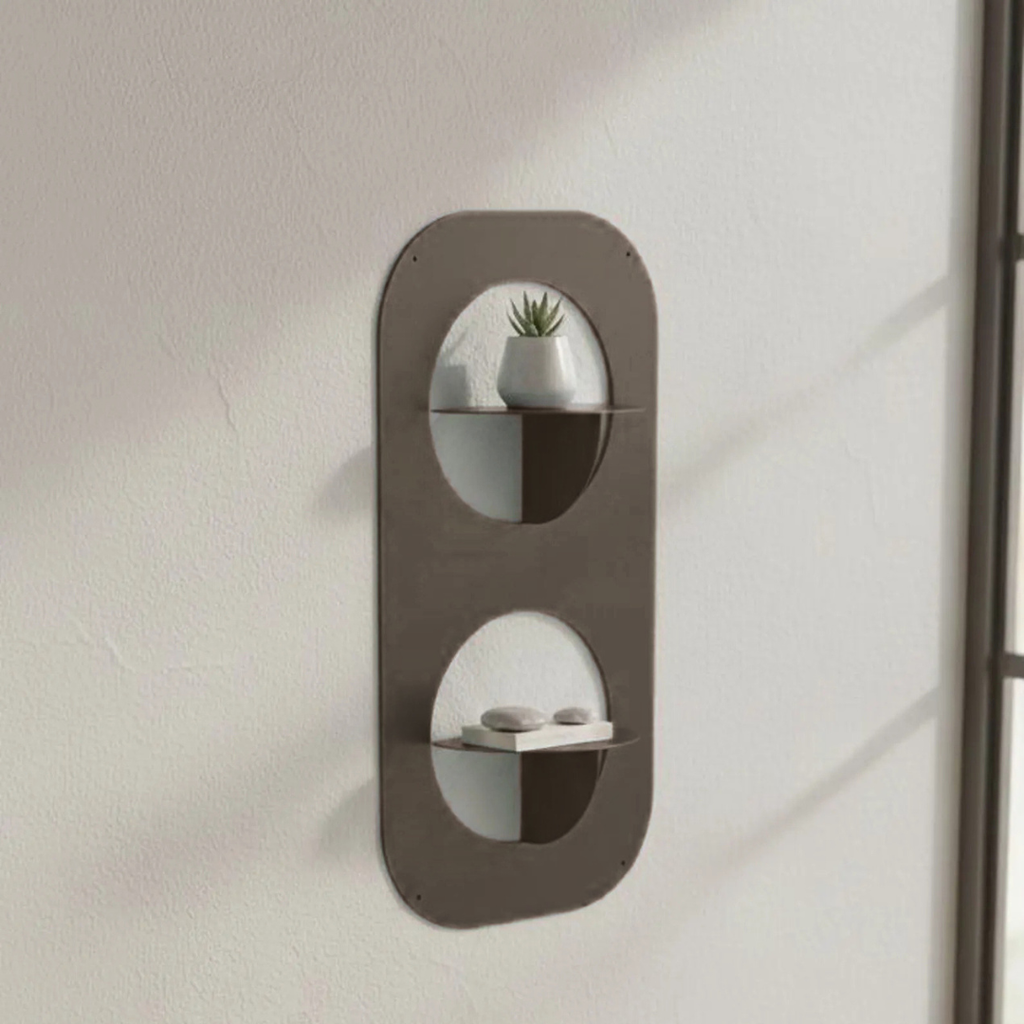 Modern geometric wall shelf featuring two integrated display compartments