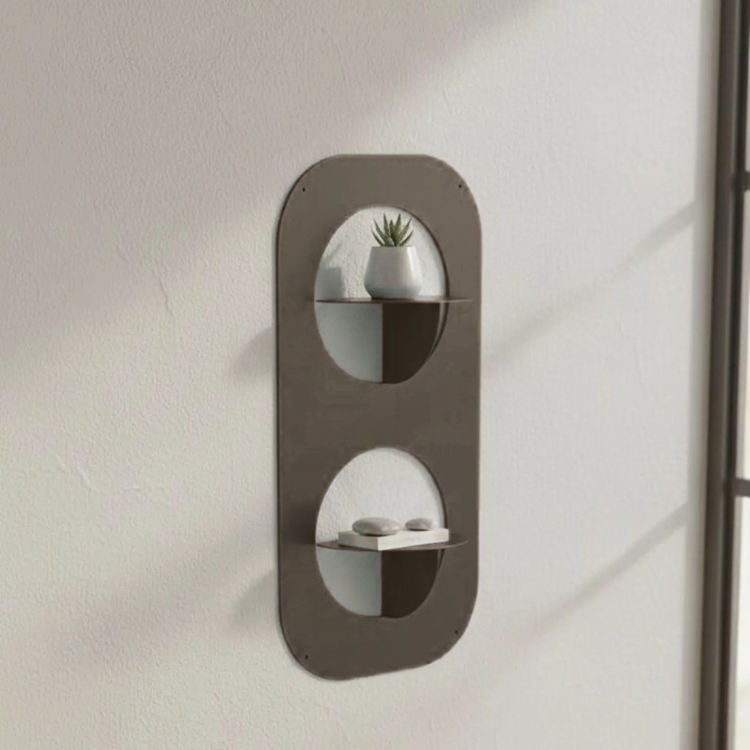 Modern geometric wall shelf featuring two integrated display compartments