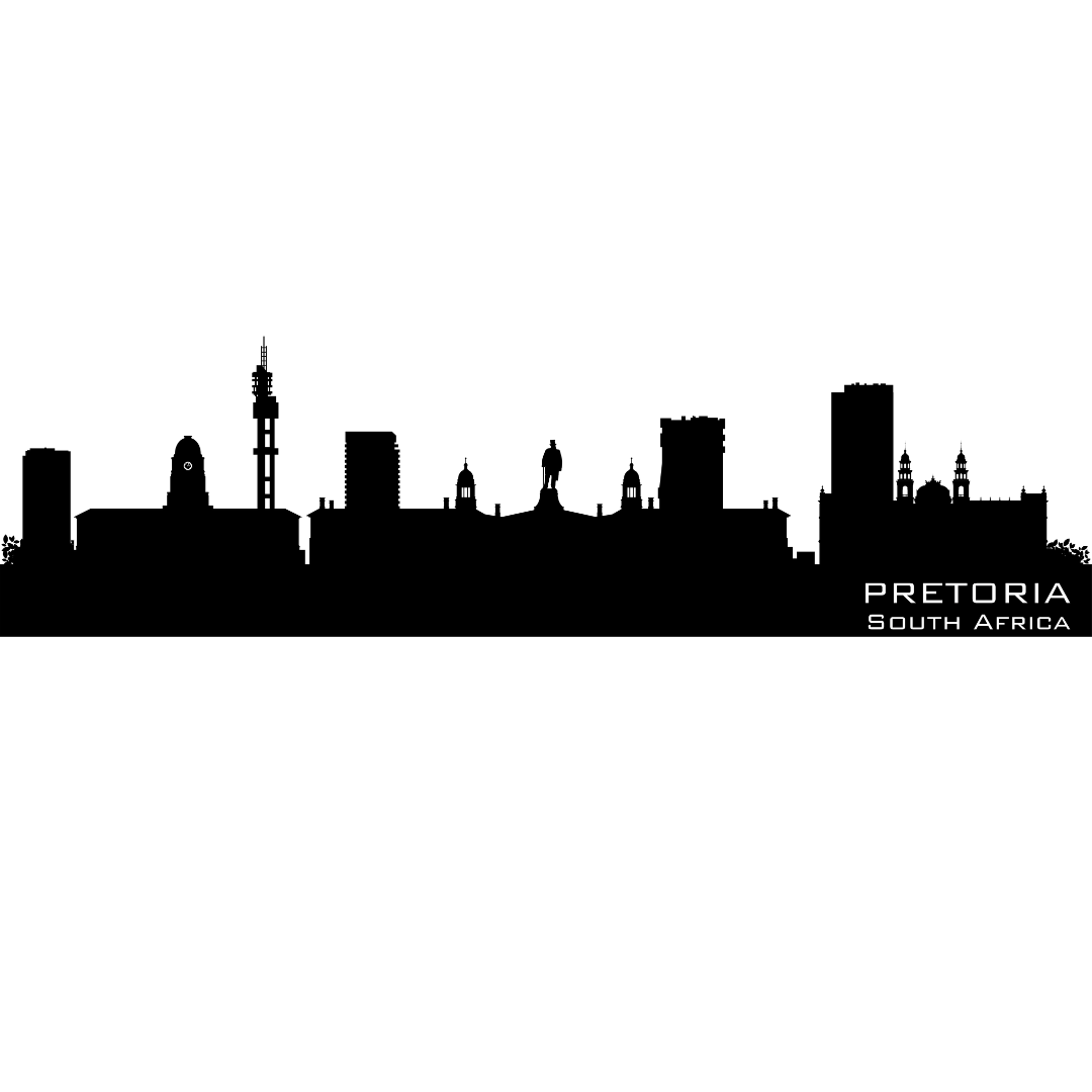 Pretoria South Africa city skyline silhouette metal wall art on white background