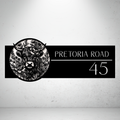 Pretoria Road personalised Highland Cow floral metal house number sign with custom street name and address.