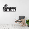 Cat welcome sign displayed at home entrance or doorway