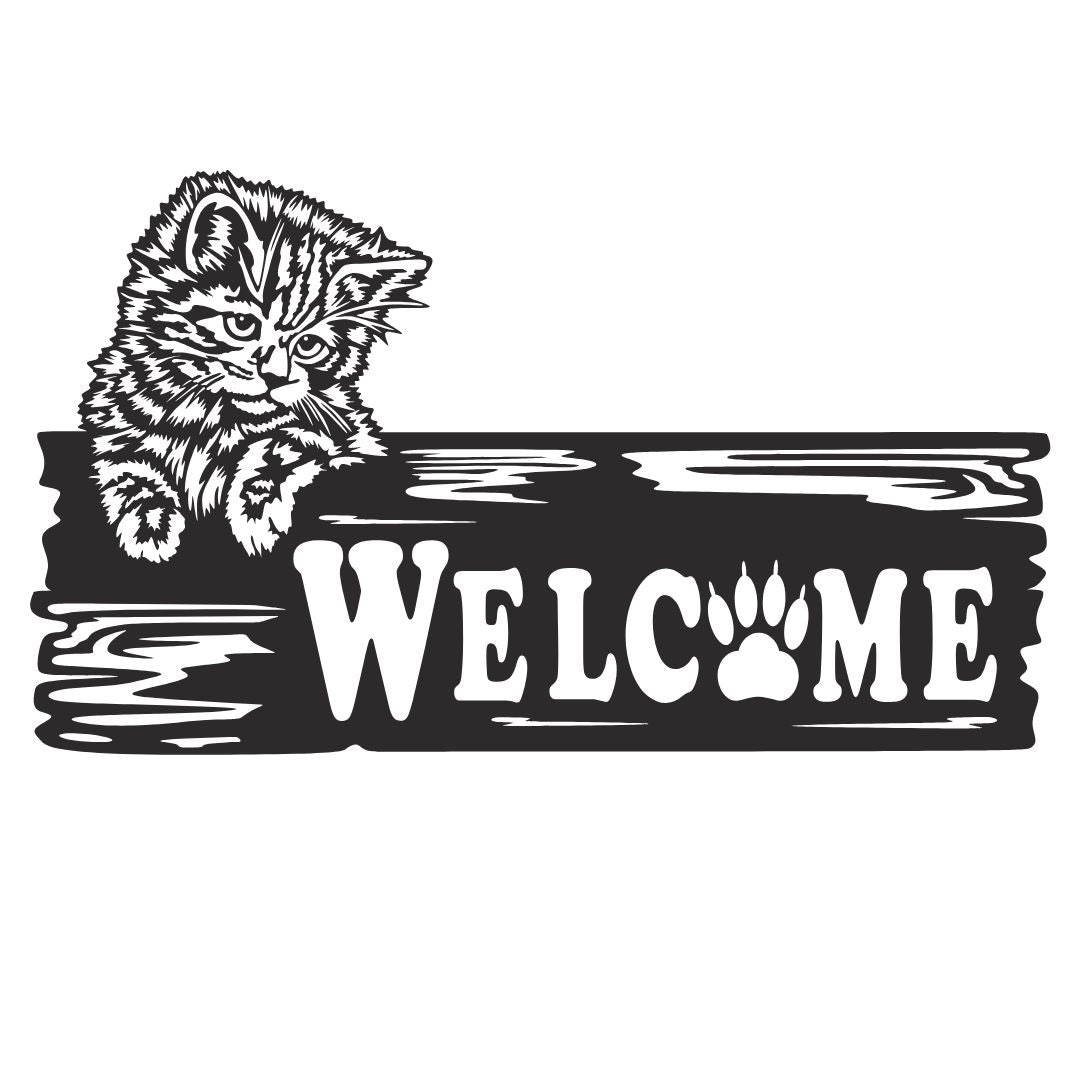 Cat welcome metal wall art as a statement piece in a stylish interior