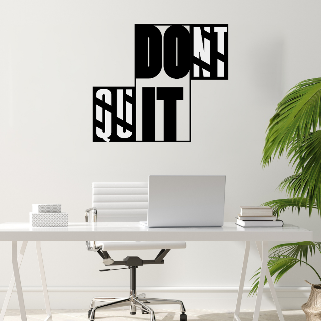 Refusing To Give Up | Don't Quit Metal Wall Art mounted in a bright fitness studio behind an athlete during a workout.