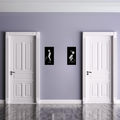 Relief Mode | Funny Male & Female Restroom Sign Set displayed between restroom entrances.