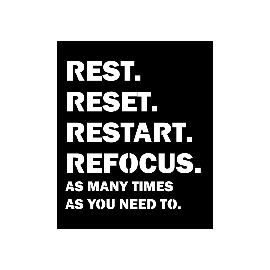 Close-up of the Reset & Refocus laser-cut metal wall art featuring bold inspirational typography.