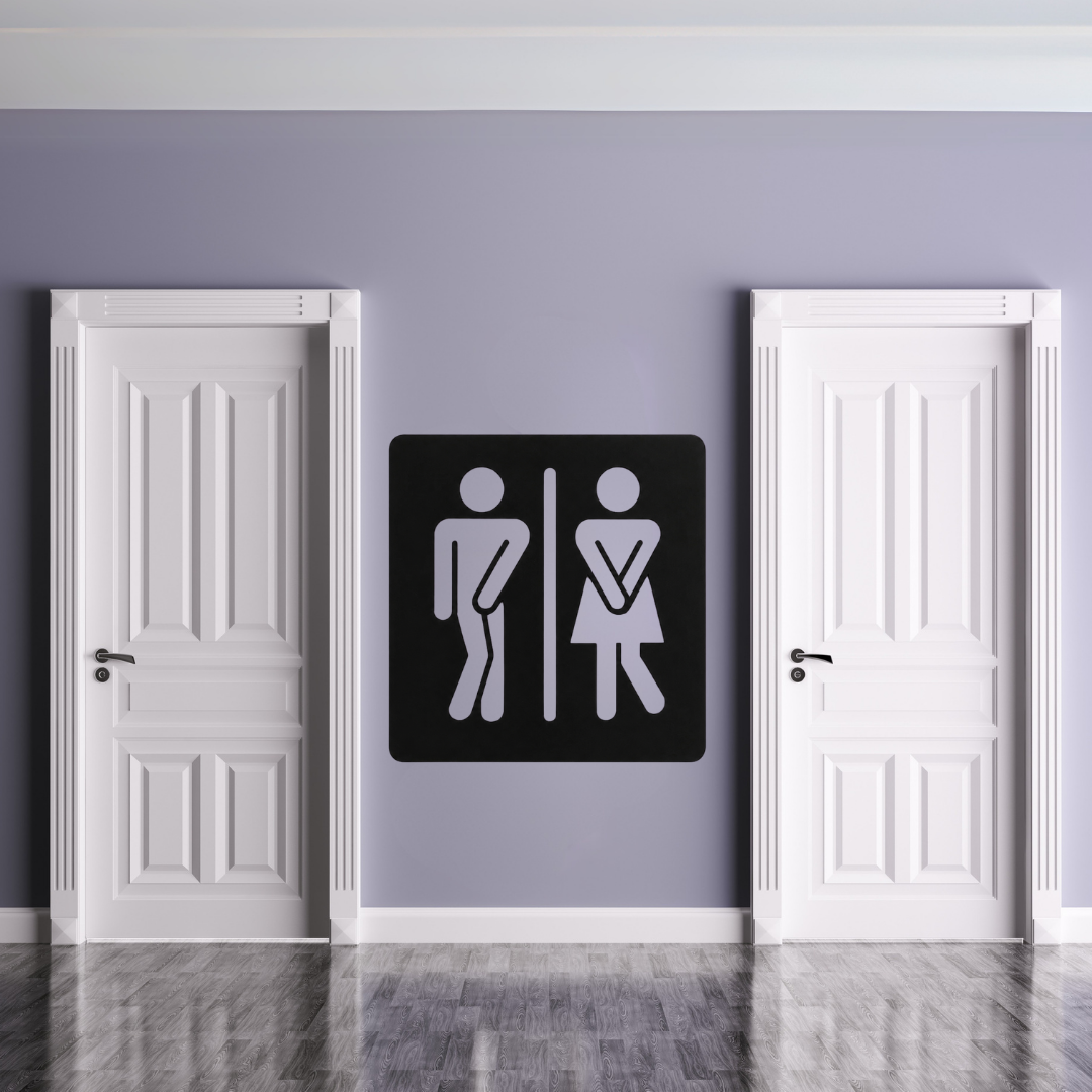 Rest Easy | Modern Restroom Sign displayed between restroom doors in a contemporary commercial interior.